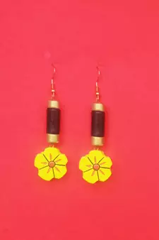 RozMili Handmade Yellow terracotta-Hoop Earring