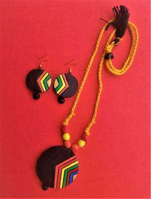 RozMili Handmade Black terracotta-jewelry pendant set 2