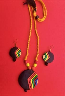 RozMili Handmade Black terracotta-jewelry pendant set 3