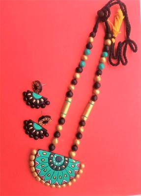 RozMili Handmade Brown terracotta-jewelry Necklace set 1