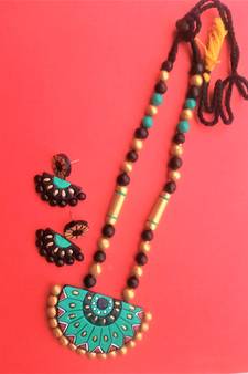RozMili Handmade Brown terracotta-jewelry Necklace set