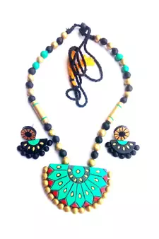 RozMili Handmade Brown terracotta-jewelry Necklace set