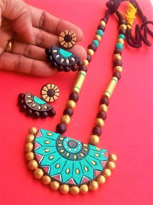 RozMili Handmade Brown terracotta-jewelry Necklace set 3