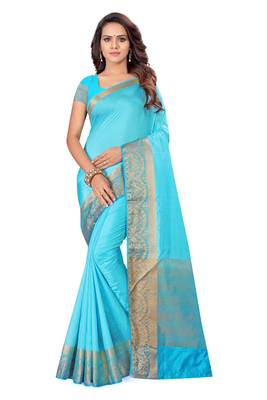 Shaily Women's Woven Design Silk Blend Blue Saree 1