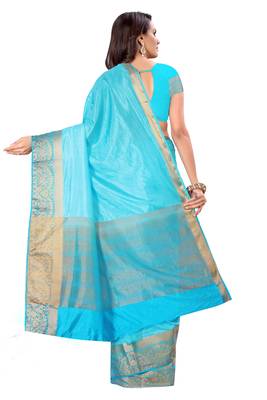 Shaily Women's Woven Design Silk Blend Blue Saree 2