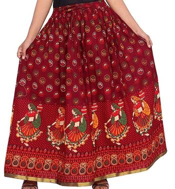 Ro Sky Fashion Jaipuri Printed Gujari Skirt Dark Red Colour Cotton Fabric 1