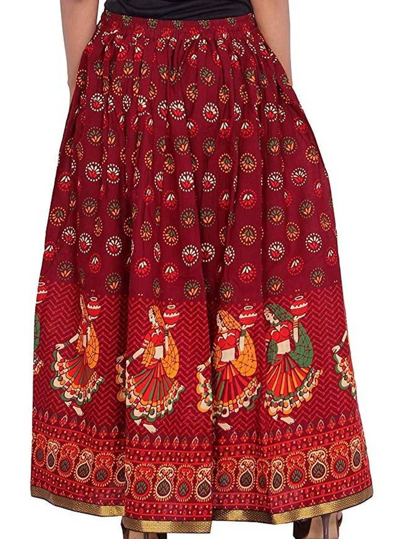 Ro Sky Fashion Jaipuri Printed Gujari Skirt Dark Red Colour Cotton Fabric