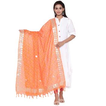 Orange Kota Doriya Bandhej Print Gota Patti Dupatta 1