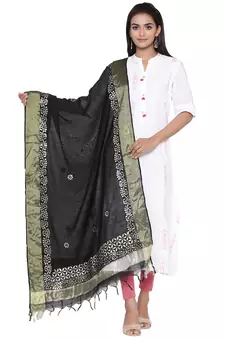 Black Cotton Muslin Gota Patti Dupatta