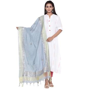 Grey Cotton Muslin Gota Patti Dupatta 1