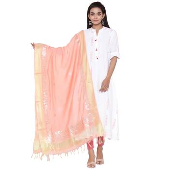 Peach Cotton Muslin Gota Patti Dupatta 1