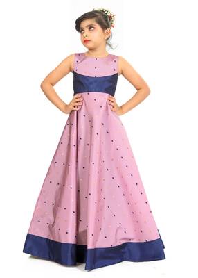 Kids Lavender Cotton Silk Gown Dress For Girls  1