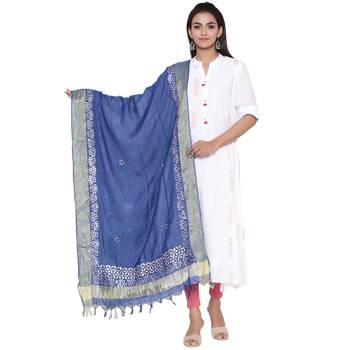 Blue Cotton Muslin Gota Patti Dupatta 1