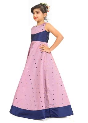 Kids Lavender Cotton Silk Gown Dress For Girls  2