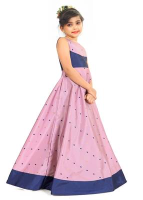 Kids Lavender Cotton Silk Gown Dress For Girls  3