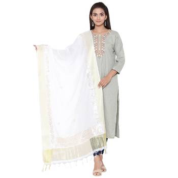 White Cotton Muslin Gota Patti Dupatta 1