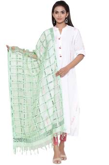 Olive Organza Checks Design Dupatta