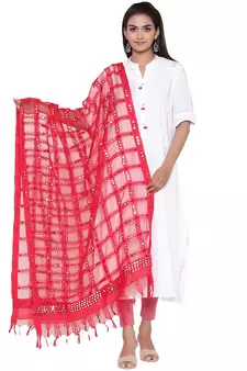 Red Organza Checks Design Dupatta