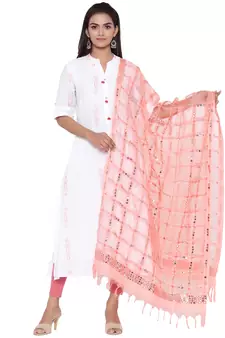 Peach Organza Checks Design Dupatta