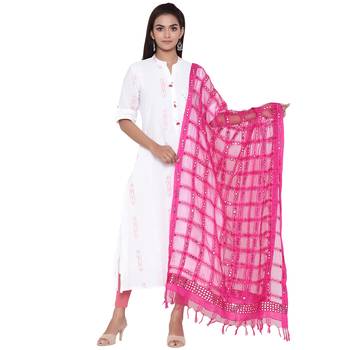 Pink Organza Checks Design Dupatta 1