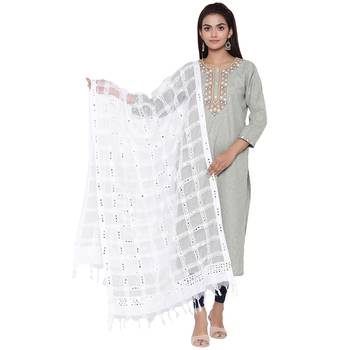 White Organza Checks Design Dupatta 1
