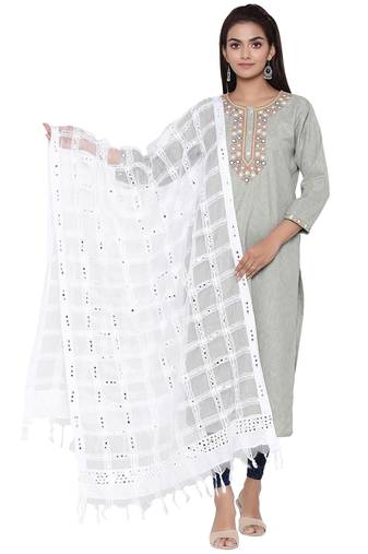 White Organza Checks Design Dupatta