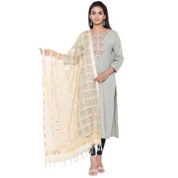 Beige Organza Checks Design Dupatta 1