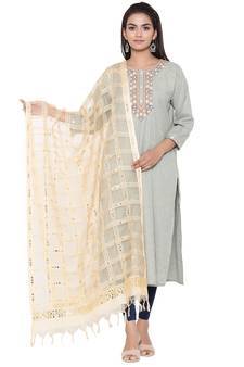 Beige Organza Checks Design Dupatta