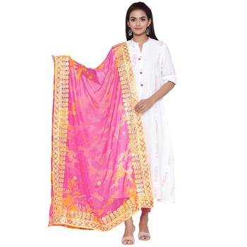 Pink Yellow Tie Dye Gota Patti Dupatta 1