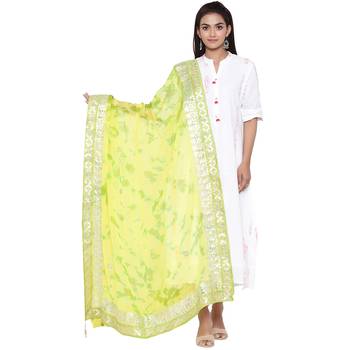Yellow Green Tie Dye Gota Patti Dupatta 1