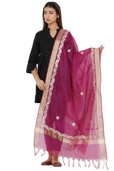 Magenta Cotton Silk Gota Patti Dupatta