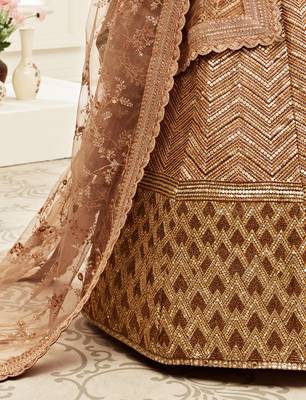 Brown Golden Sequins Embroidered Silk Lehenga Choli For Wedding 5