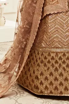 Brown Golden Sequins Embroidered Silk Lehenga Choli For Wedding
