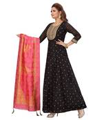 BLACK COLOR GOLDEN EMBELLISHED WORK & SEQUENCE CHANDERI FLAIR WITH ART SILK PRINTED DUPATTA kurti