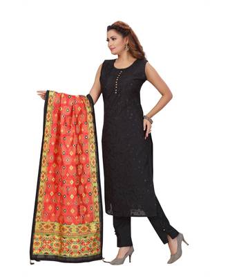 BLACK COLOR SELF EMBELLISHED WORK WITH FANCY BUTTONS CHANDERI PANT SET & VEGITABLE PRINTED DUPATTA kurta 1