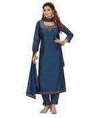 BLUE COLOR CHANDERI PANT SET EMBELLISHED WORK WITH STONE kurti 