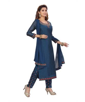BLUE COLOR CHANDERI PANT SET EMBELLISHED WORK WITH STONE kurti  3