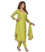 GREEN COLOR CHANDERI PANT SET EMBELLISHED WORK WITH STONE kurti 