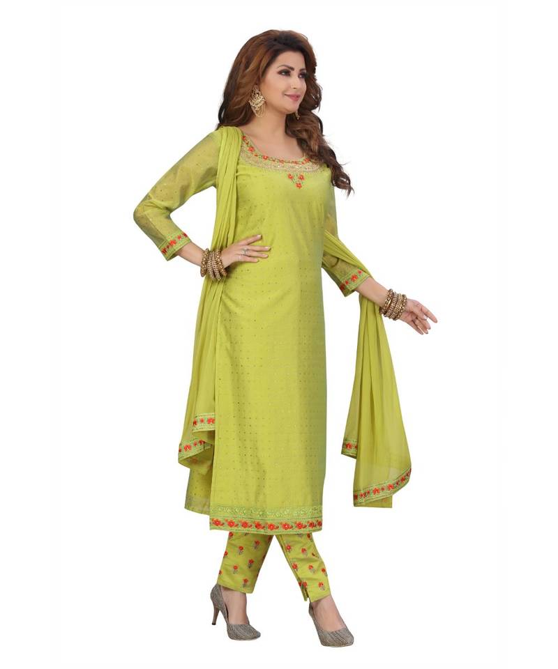 BEIGE COLOR CHANDERI PANT SET EMBELLISHED WORK WITH STONE kurti