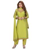 BEIGE COLOR CHANDERI PANT SET EMBELLISHED WORK WITH STONE kurti