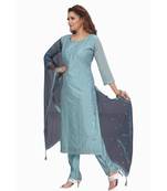 SKY BLUE COLOR CHANDERI PANT SET WITH EMBELLISHED WORK WITH SEQUENCE kurti 