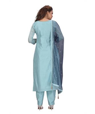 SKY BLUE COLOR CHANDERI PANT SET WITH EMBELLISHED WORK WITH SEQUENCE kurti  3