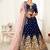 Alluring Navy-blue Zari, Sequins and thread embroidered Velvet Fabric Lehenga choli for bridal