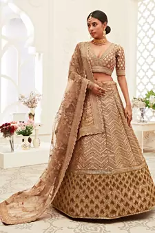 Brown Golden Sequins Embroidered Silk Lehenga Choli For Wedding