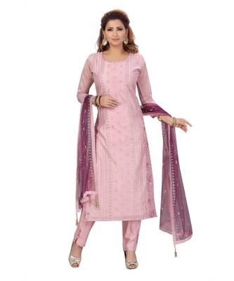 ONION COLOR CHANDERI PANT SET WITH EMBELLISHED WORK WITH SEQUENCE kurti  1