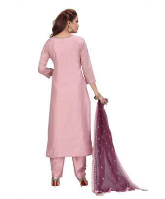 ONION COLOR CHANDERI PANT SET WITH EMBELLISHED WORK WITH SEQUENCE kurti  2