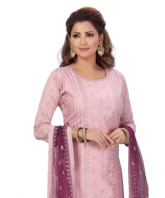ONION COLOR CHANDERI PANT SET WITH EMBELLISHED WORK WITH SEQUENCE kurti  4