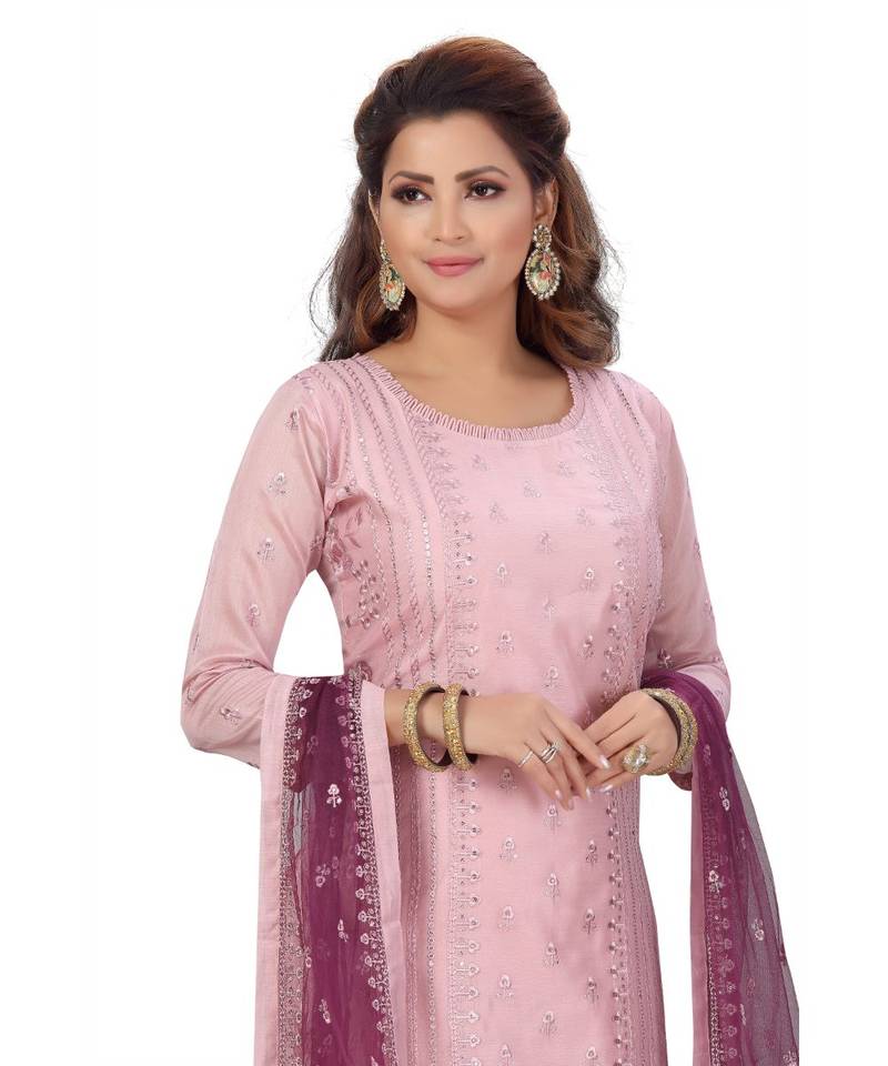 ONION COLOR CHANDERI PANT SET WITH EMBELLISHED WORK WITH SEQUENCE kurti 