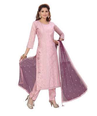 ONION COLOR CHANDERI PANT SET WITH EMBELLISHED WORK WITH SEQUENCE kurti  5