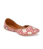 Sringam Women White and Red Printed Handcrafted Mojaris